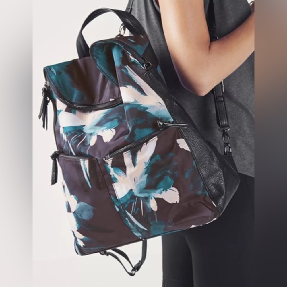 Fabletics Overnight/Gym Convertible Tote Purse Backpack Floral Spark EUC